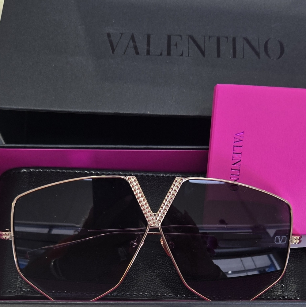 Valentino Women's Sunglasses with Black and Gold Accents